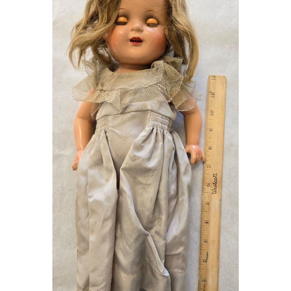 Vintage 17in Composite Doll In Fancy Dress W/Motion Eyes Collectible 50's-60's
